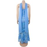 Sexy Ribbon Print Backless Tube Top Maxi Dress BY-7671