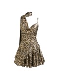 Leopard Print Irregular Sling Mini Dress GFMA-TE25185A