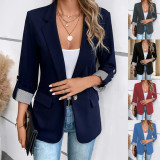 Plus Size Solid Color Casual Blazer Coats GYWO-9907