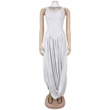 Solid Color Ribbon Sleeveless Split Maxi Dress BY-7659