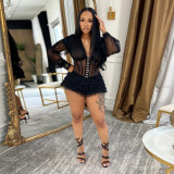 V Neck See Through Mesh Mini Dress BY-7685