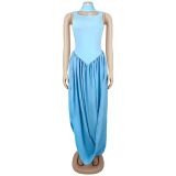 Solid Color Ribbon Sleeveless Split Maxi Dress BY-7659
