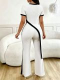 Contrast Color Irregular Top Pants 2 Piece Set QYMF-M604