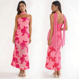 Sexy Ribbon Print Backless Tube Top Maxi Dress BY-7671