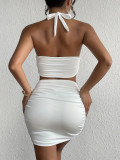 Sleeveless Solid Color Two Piece Skirts Set GYWO-55016