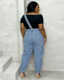 Plus Size Irregular Single Shoulder Denim Jumpsuit GYLN-8368