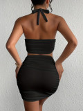 Sleeveless Solid Color Two Piece Skirts Set GYWO-55016