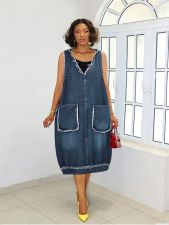 Plus Size Loose Sleeveless Hooded Denim Dress GYLN-7162