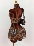 Leopard Print Tube Top Ruffles Shorts Suit GXIY-K25L1869