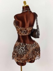 Leopard Print Tube Top Ruffles Shorts Suit GXIY-K25L1869