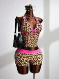 Leopard Print V Neck Backless Two Piece Shorts Set GXIY-K26L2219