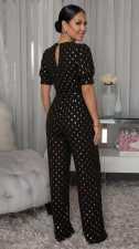 Short Sleeve V Neck Wide Leg Jumpsuit OSM-4498