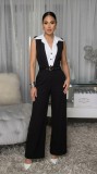 Sleeveless Patchwork Sport Jumpsuit(With Belt) OSM-4500