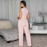 Sleeveless Blazer Vest Wide Leg Jumpsuit OSM-4499