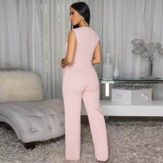 Sleeveless Blazer Vest Wide Leg Jumpsuit OSM-4499