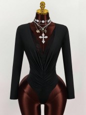 Long Sleeve Lace Patchwork Bodysuit GXIY-K25L1875