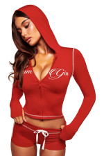 Letter Print Zipper Hooded Tops Two Piece Short Set YWXS-K26L2128