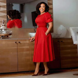 Plus Size Short Sleeve Big Swing Midi Dress GCZF-8659