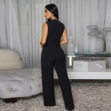 Sleeveless Blazer Vest Wide Leg Jumpsuit OSM-4499