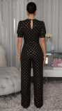 Short Sleeve V Neck Wide Leg Jumpsuit OSM-4498