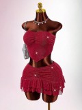 Sexy Wrap Chest Top Ruffles Skrit 2 Piece Set GXIY-K25L1868