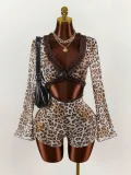 Lace Patchwork Leopard Print Mesh Romper GXIY-K26L2267