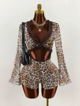 Lace Patchwork Leopard Print Mesh Romper GXIY-K26L2267