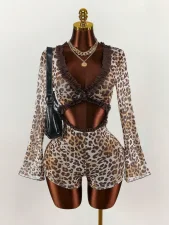 Lace Patchwork Leopard Print Mesh Romper GXIY-K26L2267