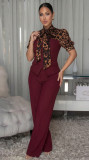 Leopard Patchwork Tie Up Jumpsuit OSM-4497