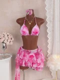 Sexy Print Tie Up Bikinis 3 Piece Swimsuit GXIY-K26L2140