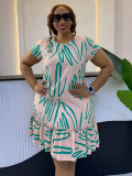 Print Zipper Short Sleeve Midi Dress GYLY-11155