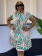 Print Zipper Short Sleeve Midi Dress GYLY-11155