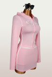 Letter Print Zipper Hooded Sport Two Piece Skirt Set YWXS-K26L2126