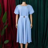 Plus Size Short Sleeve Big Swing Midi Dress GCZF-8659