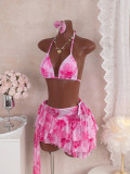Sexy Print Tie Up Bikinis 3 Piece Swimsuit GXIY-K26L2140