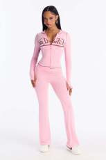 VIP1 Letter Print Zipper Hooded Coats Pants Suit  YWXS-K26L2290