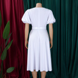 Plus Size Short Sleeve Big Swing Midi Dress GCZF-8659
