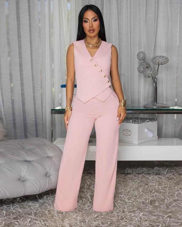 Sleeveless Blazer Vest Wide Leg Jumpsuit OSM-4499