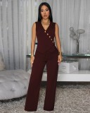 Sleeveless Blazer Vest Wide Leg Jumpsuit OSM-4499
