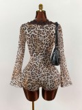Lace Patchwork Leopard Print Mesh Romper GXIY-K26L2267