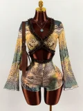Lace Patchwork Leopard Print Mesh Romper GXIY-K26L2267