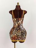 V Neck Print Lace Patchwork Sling Mini Dress GXIY-K25L753