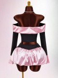 Bow Flare Sleeve Patchwork Top And Skirt Set GXIY-K25L1908