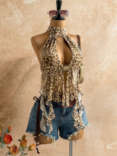 Leopard Print Backless Mesh Irregular Tank Top GXIY-K26L2307