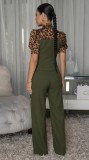 Leopard Patchwork Tie Up Jumpsuit OSM-4497
