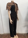 Leopard Patchwork Tie Up Jumpsuit OSM-4497
