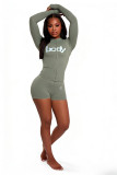 Letter Print Zipper Hooded Two Piece Shorts Set YWXS-K26L2395