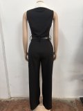 Sleeveless Patchwork Sport Jumpsuit(With Belt) OSM-4500
