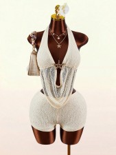 Solid Color Backless Tie Up Two Piece Shorts Set GXIY-K26L2118