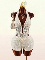 Solid Color Backless Tie Up Two Piece Shorts Set GXIY-K26L2118